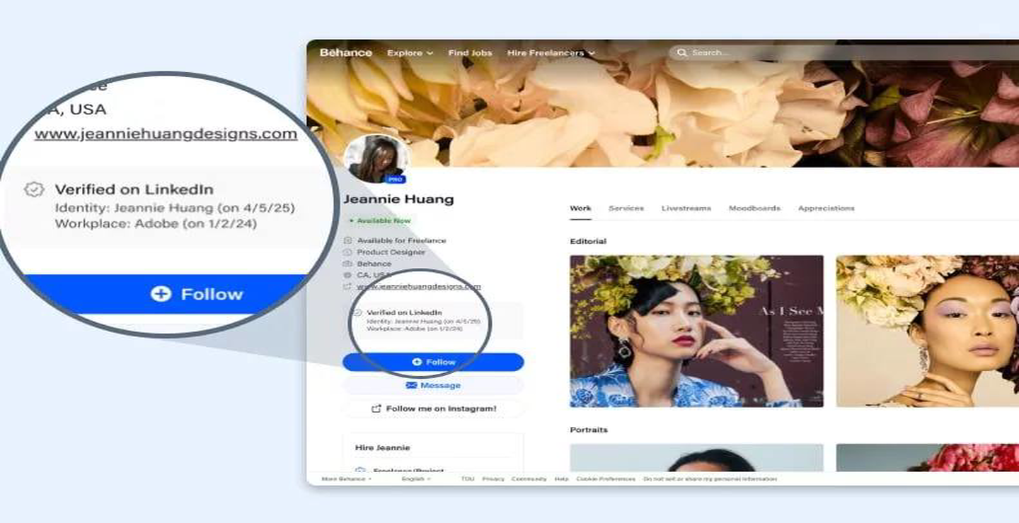 لینکدین، نشان تأیید هویت را به پلتفرم های دیگر می برد؛ آغاز همکاری با ادوبی و Behance